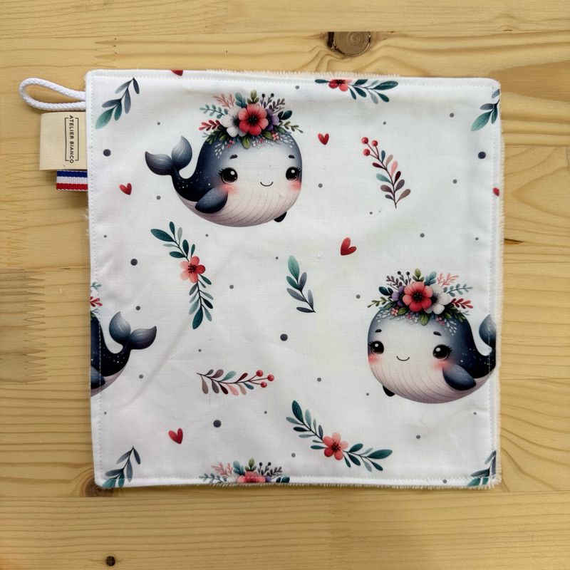 Débarbouillette lavable - Motifs Baleine