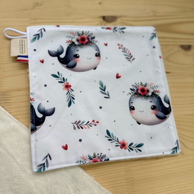Débarbouillette lavable - Motifs Baleine