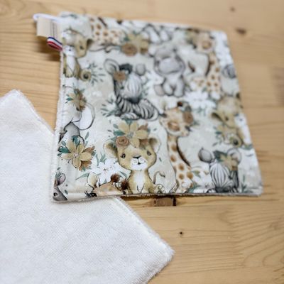 Débarbouillette lavable - Motifs Savane beige fleurie