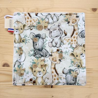 Débarbouillette lavable - Motifs Savane beige fleurie