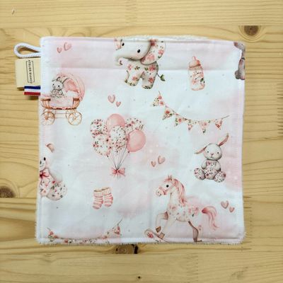 Débarbouillette lavable - Motifs Toile de jouy rose