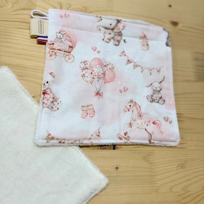 Débarbouillette lavable - Motifs Toile de jouy rose