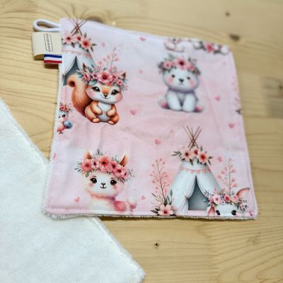 Débarbouillette lavable - Motifs Lama, Lapin, Fleurs