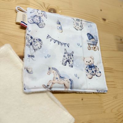 Débarbouillette lavable - Motifs Toile de jouy bleu