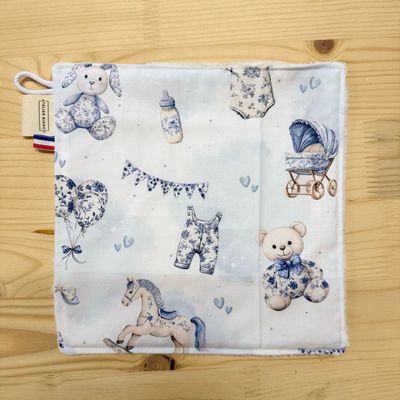 Débarbouillette lavable - Motifs Toile de jouy bleu