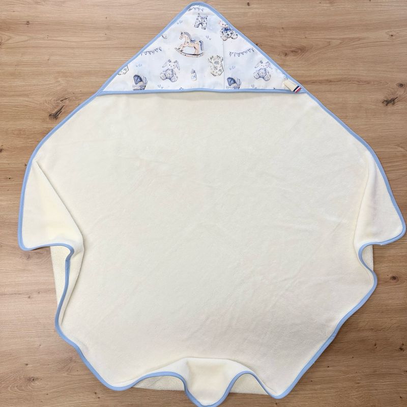 Cape de bain bébé - Motifs Toile de jouy bleu