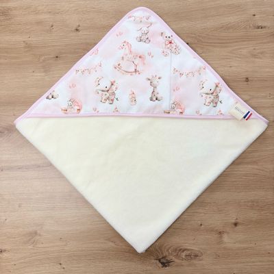 Cape de bain bébé - Motifs Toile de jouy rose
