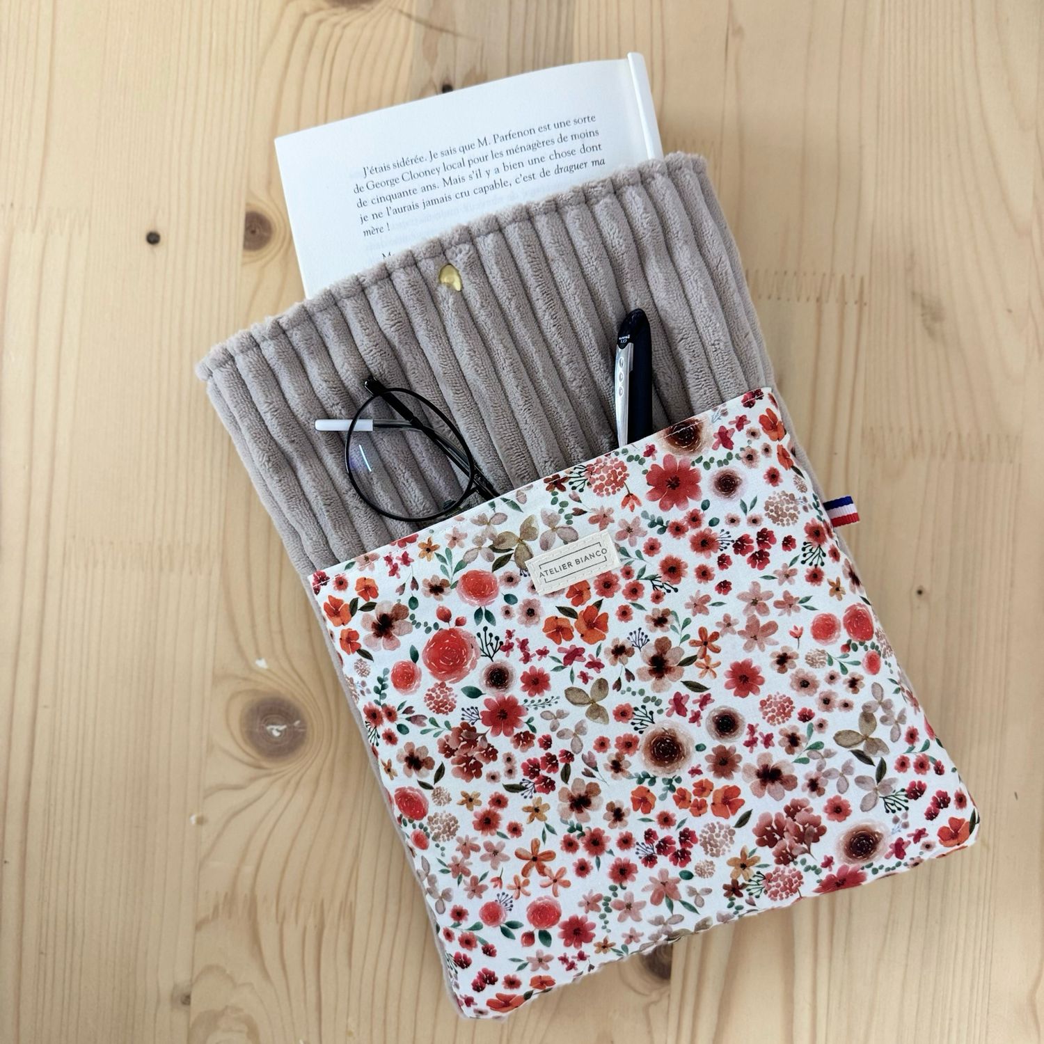 Pochette à livre – Velours côtelé & coton imprimé