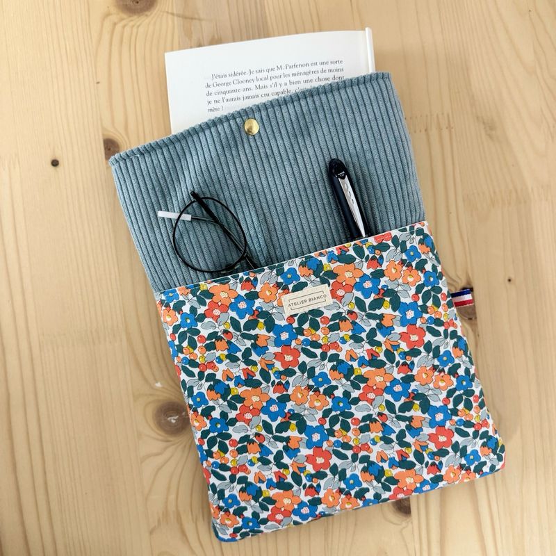 Pochette à livre – Velours côtelé & coton imprimé