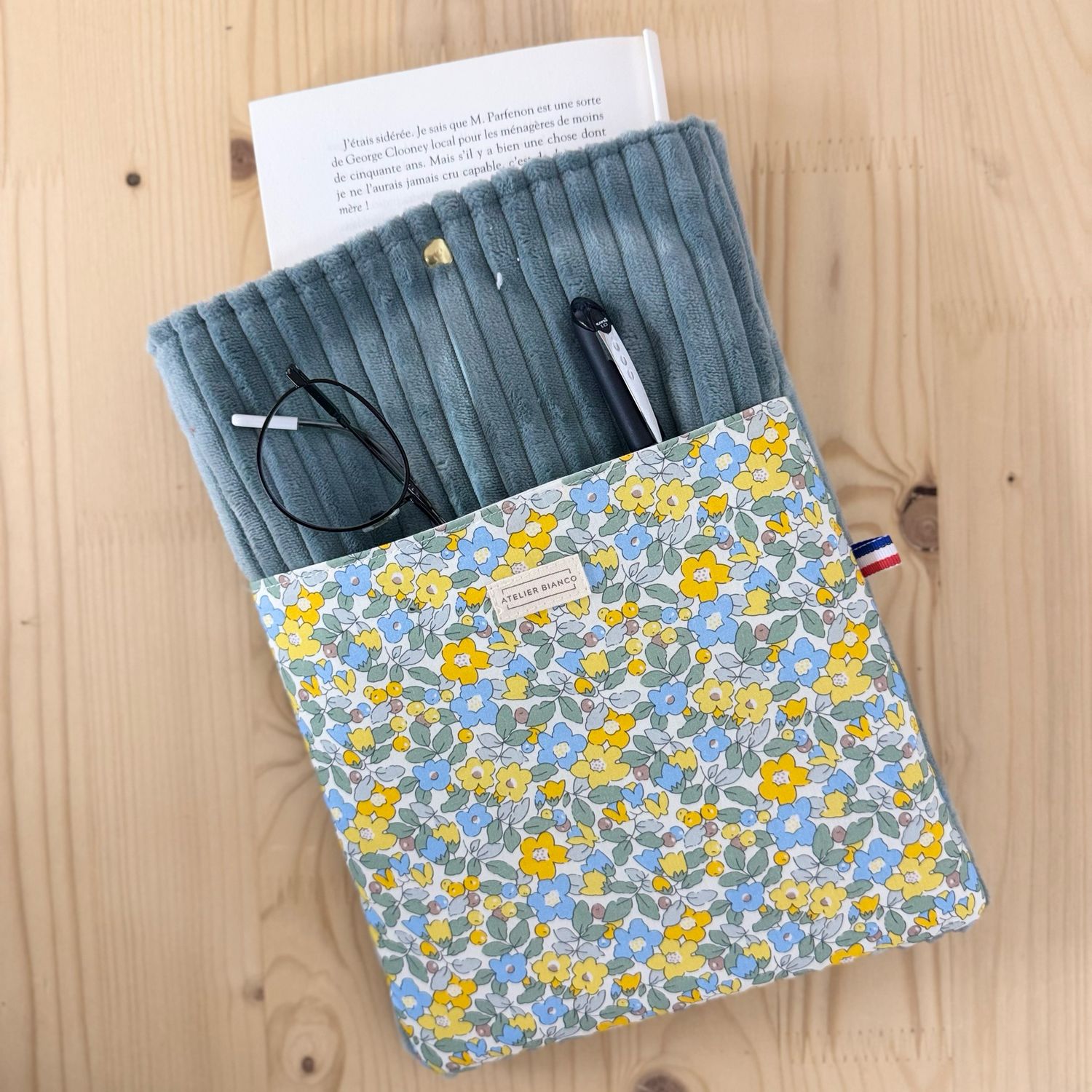 Pochette à livre – Velours côtelé & coton imprimé