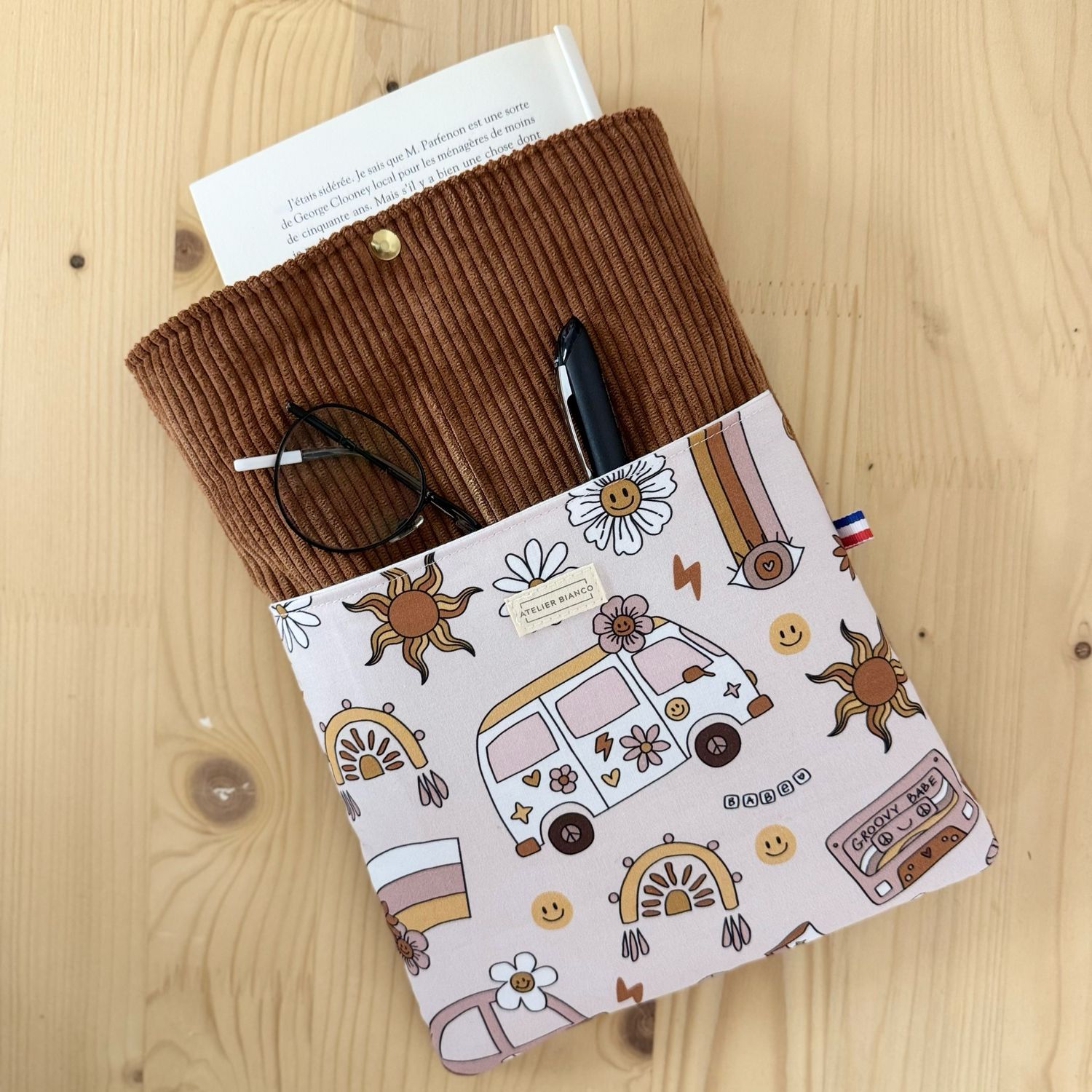 Pochette à livre – Velours côtelé & coton imprimé