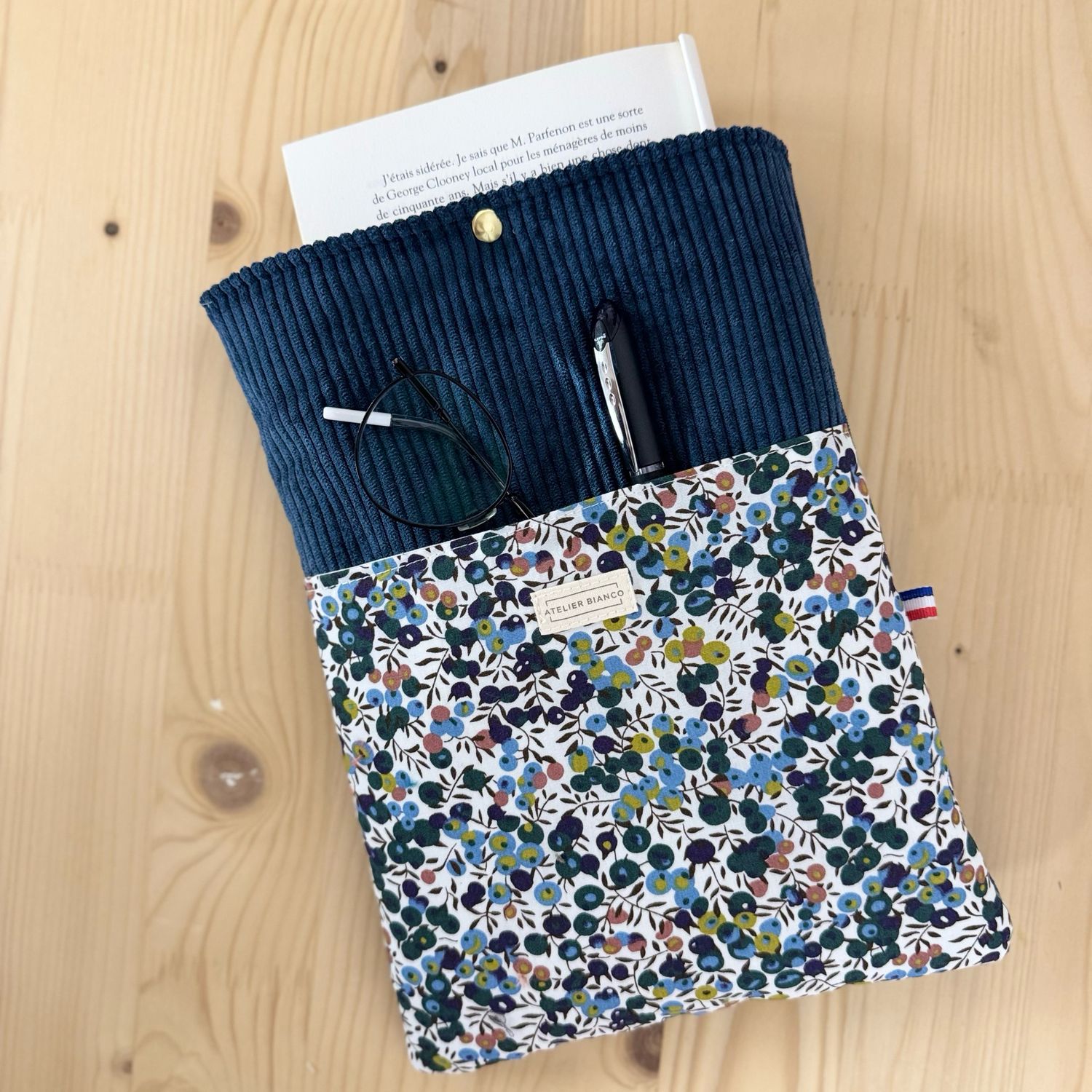 Pochette à livre – Velours côtelé & coton imprimé