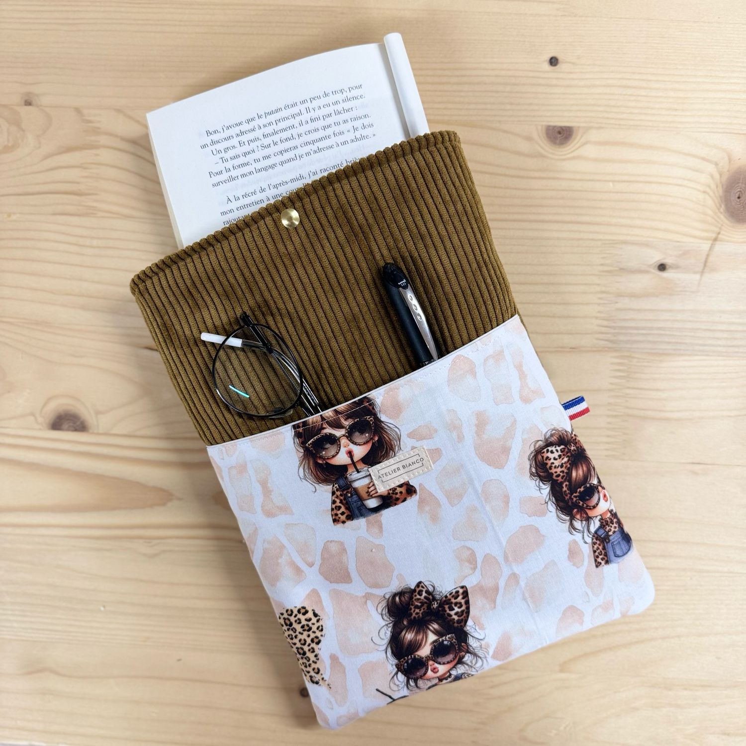 Pochette à livre – Velours côtelé & coton imprimé