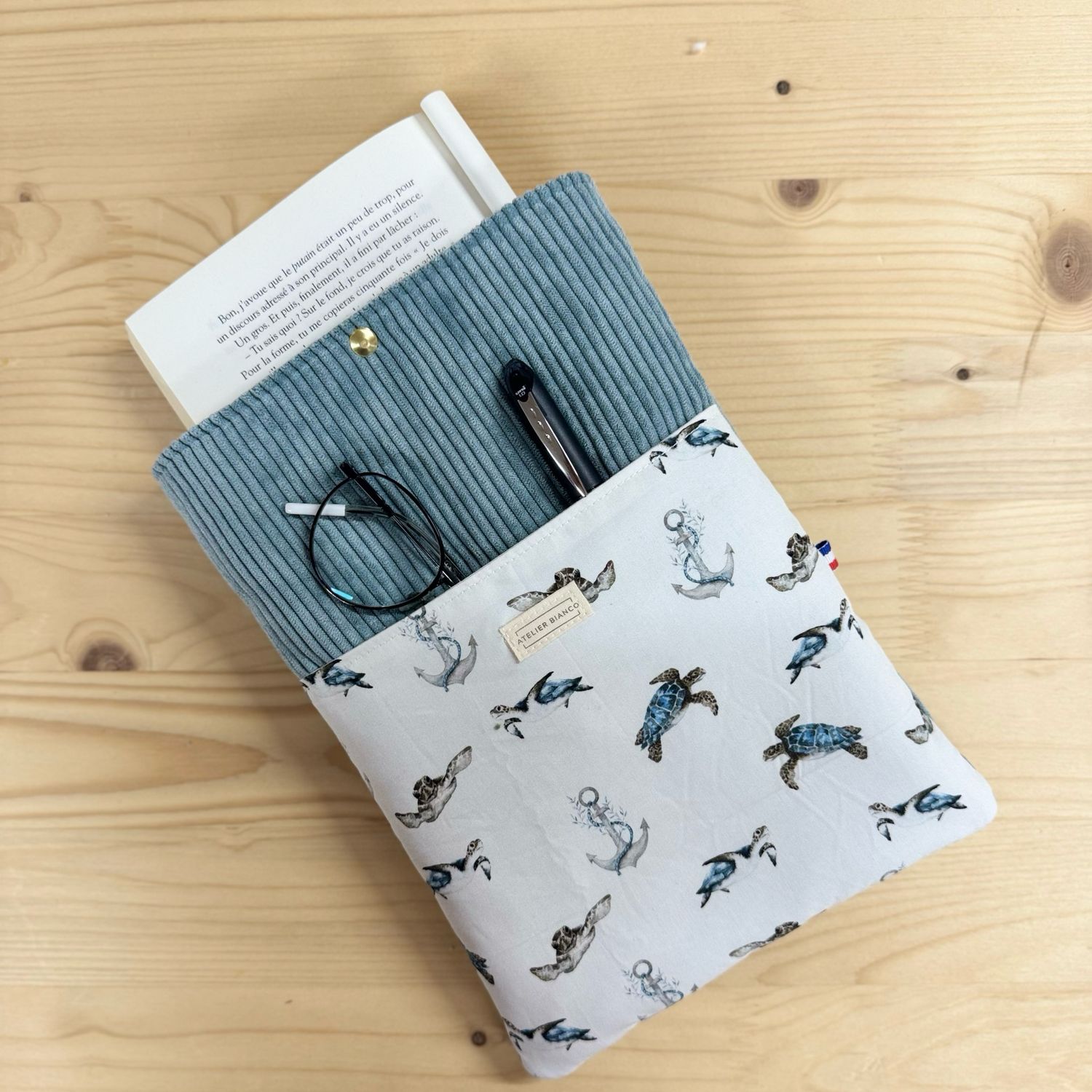 Pochette à livre – Velours côtelé & coton imprimé
