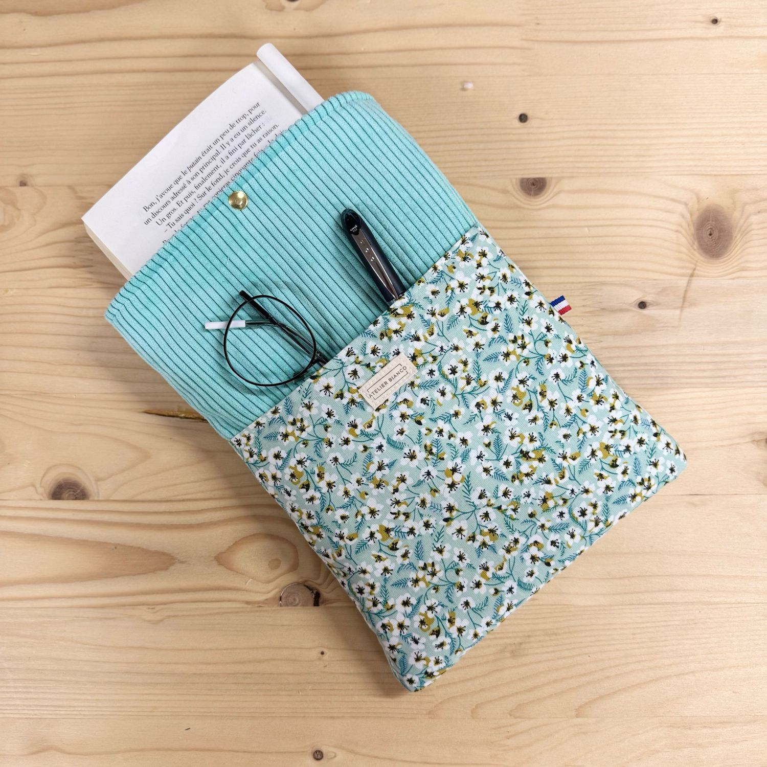 Pochette à livre – Velours côtelé & coton imprimé