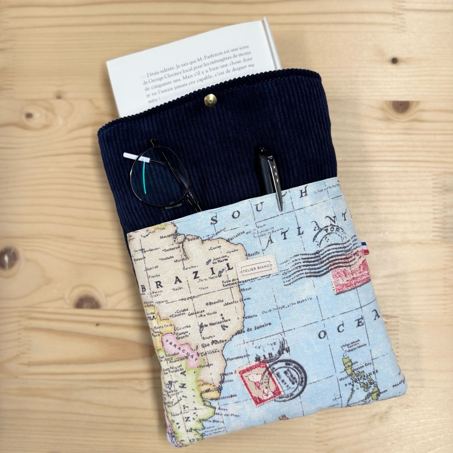 Pochette à livre – Velours côtelé & coton imprimé