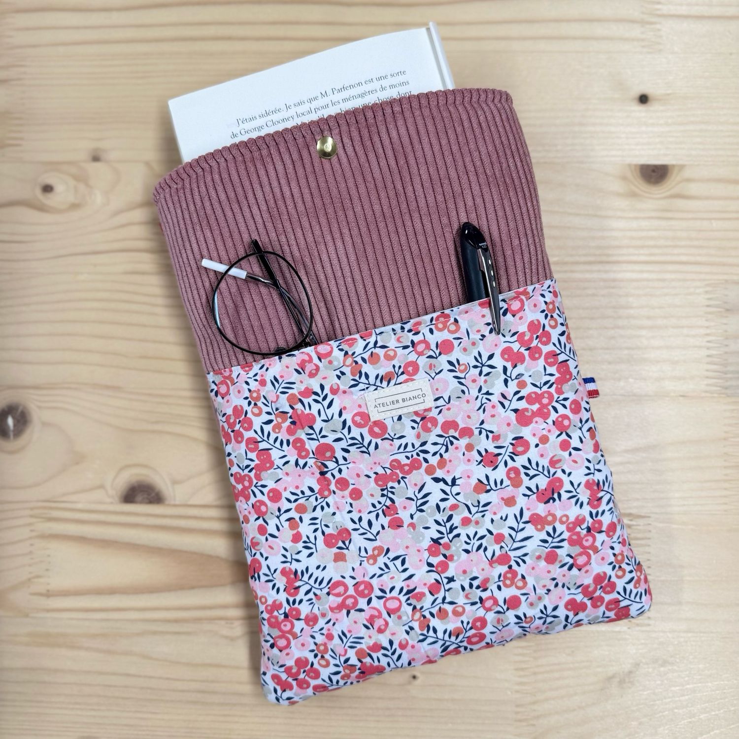 Pochette à livre – Velours côtelé & coton imprimé