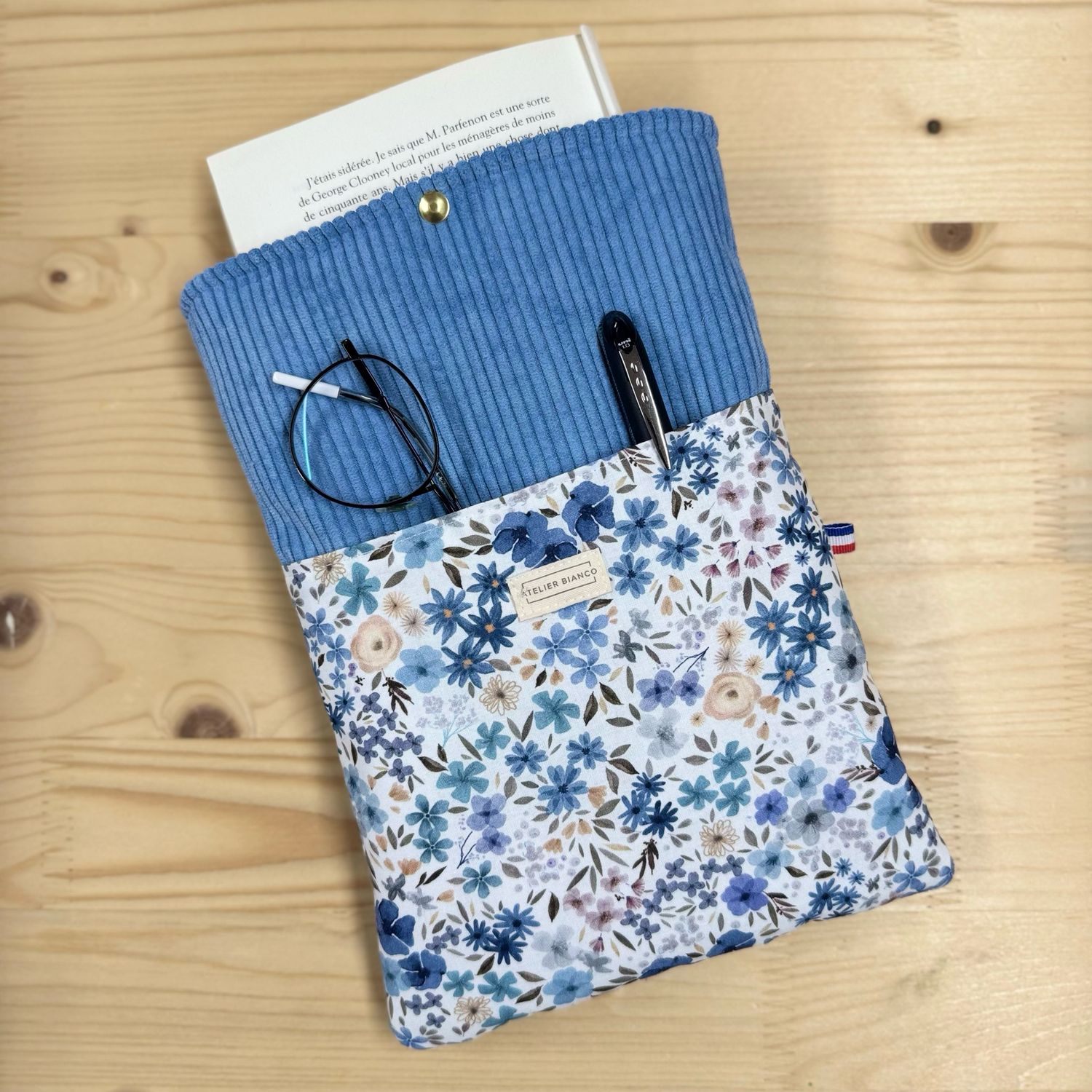 Pochette à livre – Velours côtelé & coton imprimé