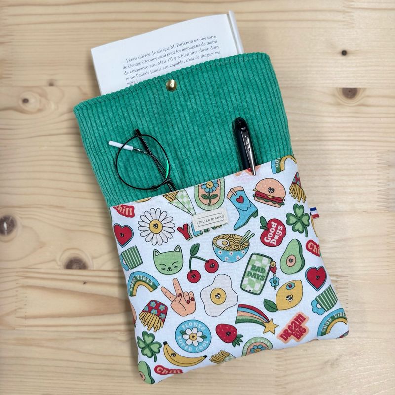 Pochette à livre – Velours côtelé & coton imprimé