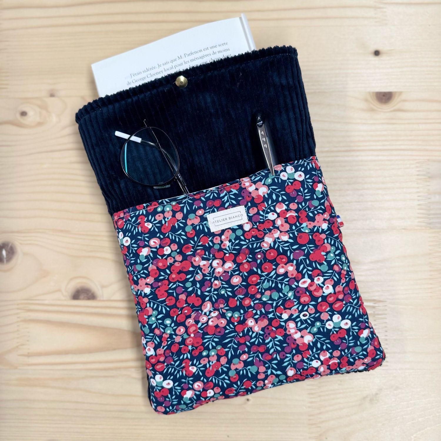 Pochette à livre – Velours côtelé & coton imprimé