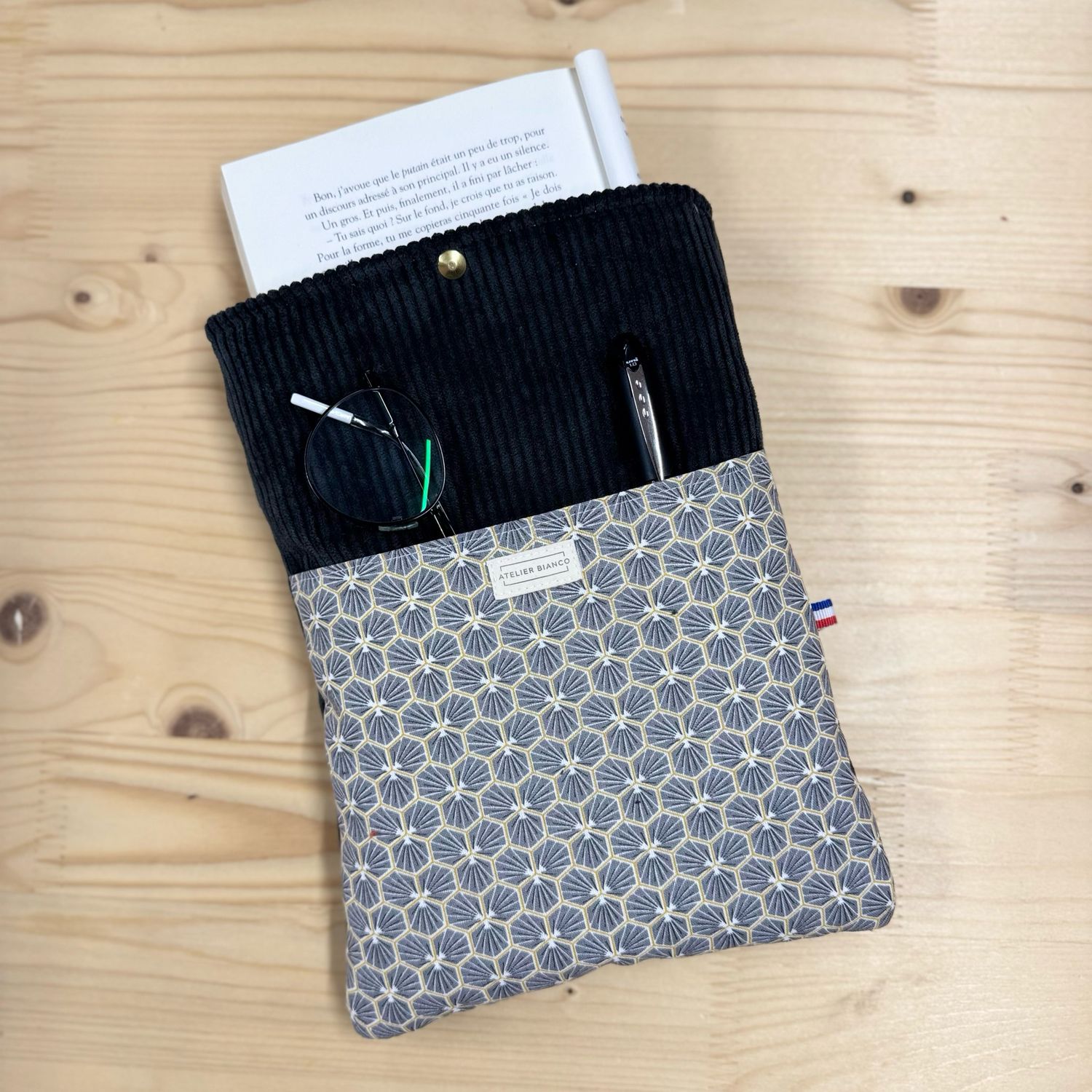 Pochette à livre – Velours côtelé & coton imprimé