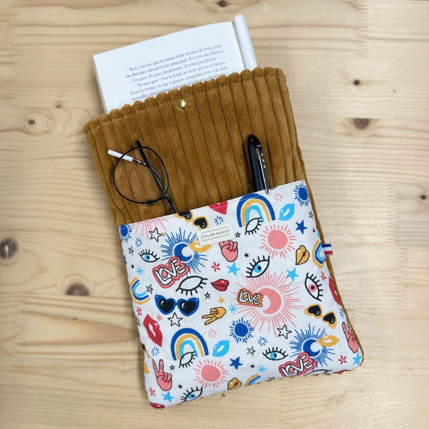 Pochette à livre – Velours côtelé & coton imprimé