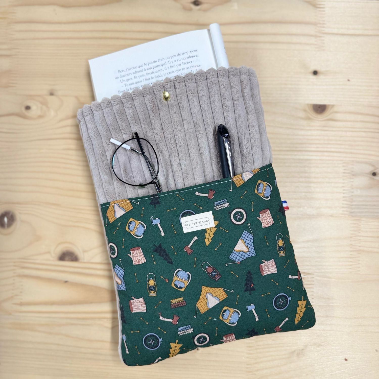 Pochette à livre – Velours côtelé & coton imprimé