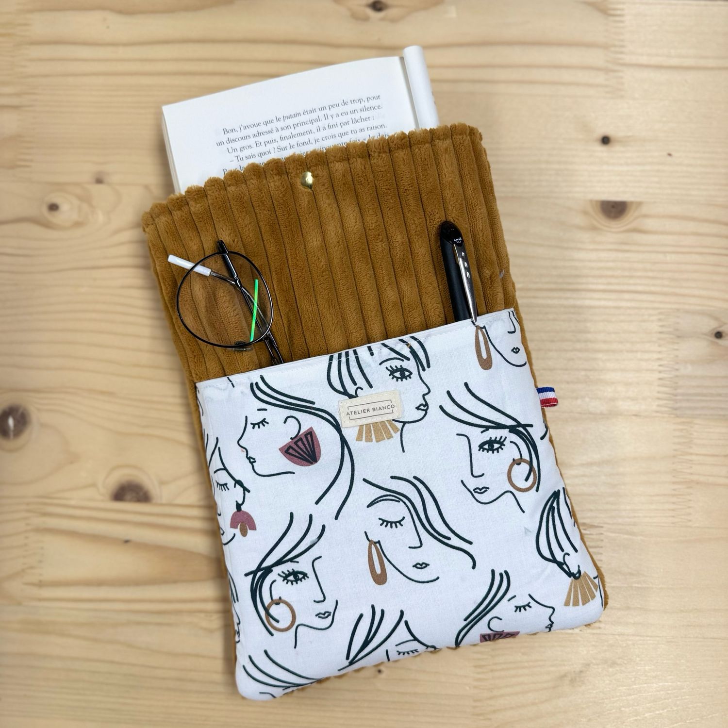 Pochette à livre – Velours côtelé & coton imprimé