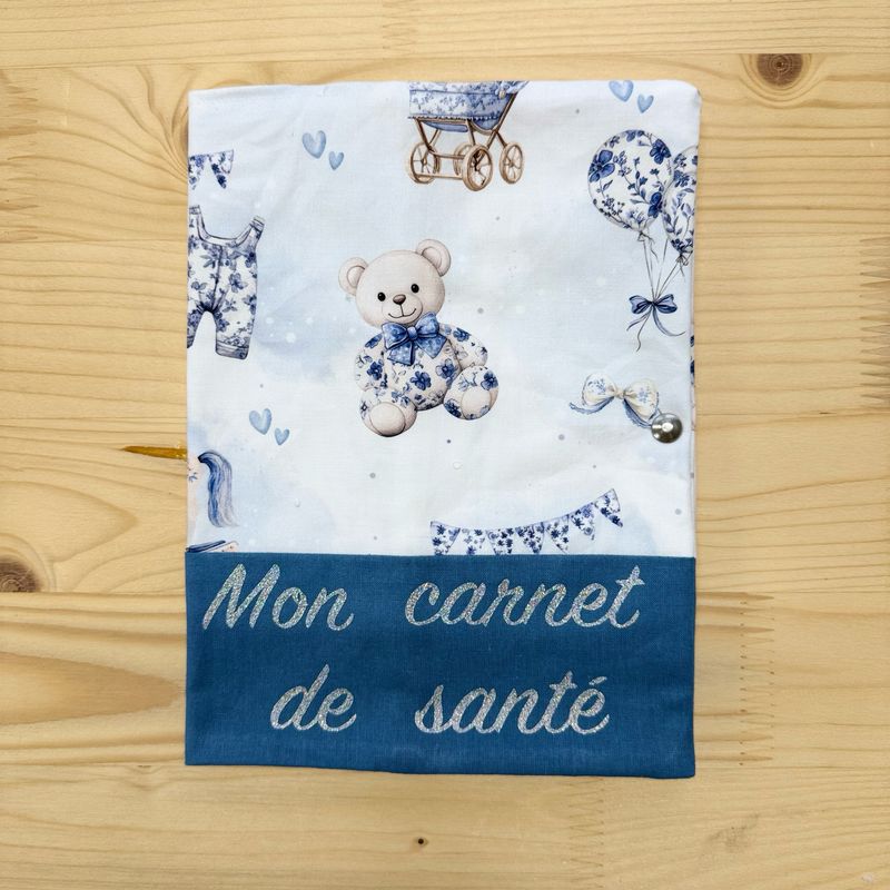 Protège carnet de santé - Motifs Toile de jouy bleu
