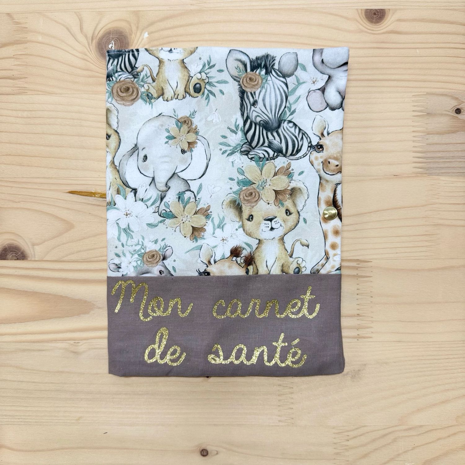 Protège carnet de santé - Motifs Savane beige fleurie