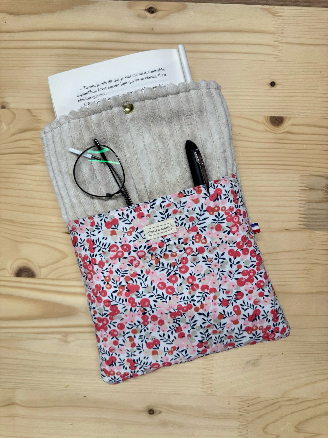 Pochette à livre – Velours côtelé & coton imprimé