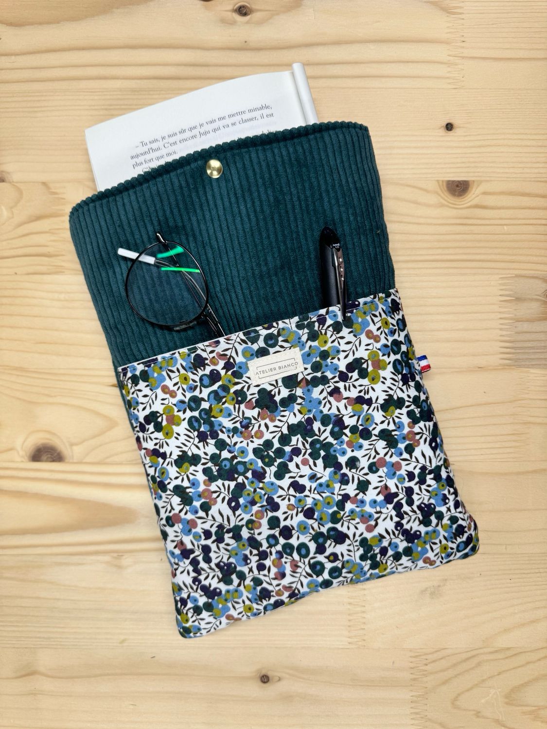 Pochette à livre – Velours côtelé & coton imprimé