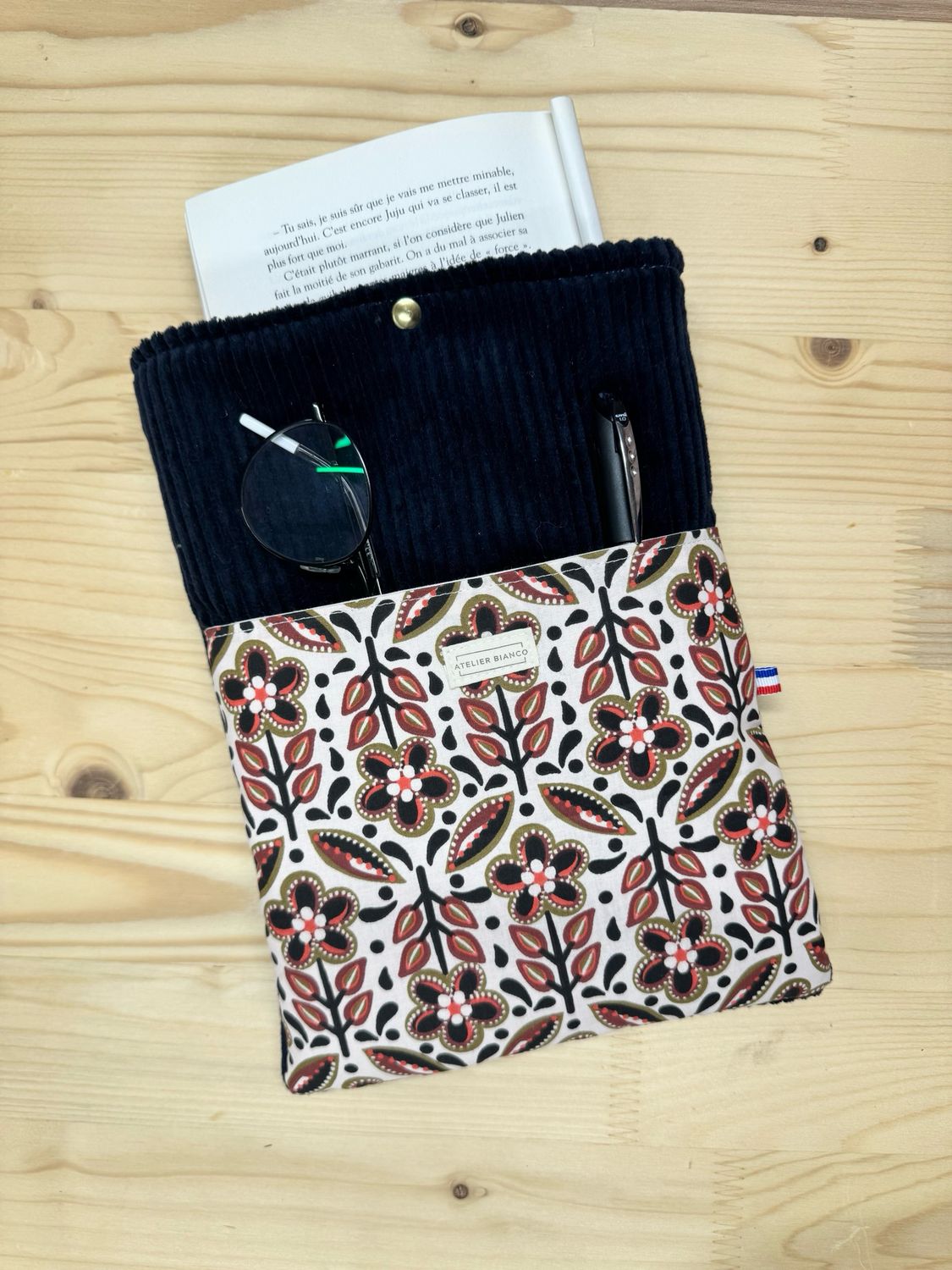Pochette à livre – Velours côtelé & coton imprimé