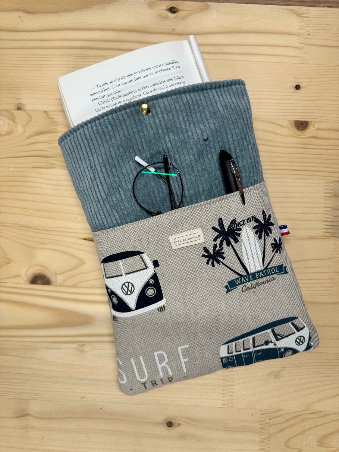 Pochette à livre – Velours côtelé & coton imprimé