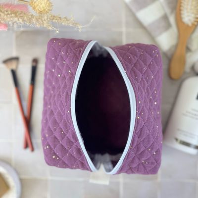 Trousse de toilette en tissu matelassé double gaze à pois dorés