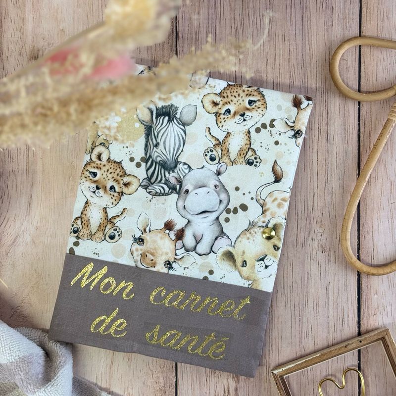 Protège carnet de santé - Motifs Savane beige