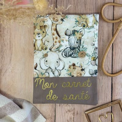 Protège carnet de santé - Motifs Savane beige fleurie