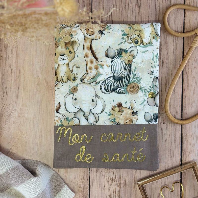 Protège carnet de santé - Motifs Savane beige fleurie