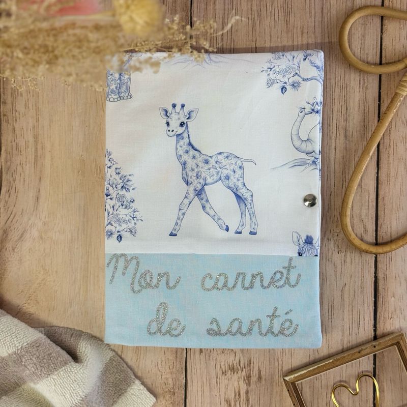 Protège carnet de santé - Motifs Toile de jouy bleu