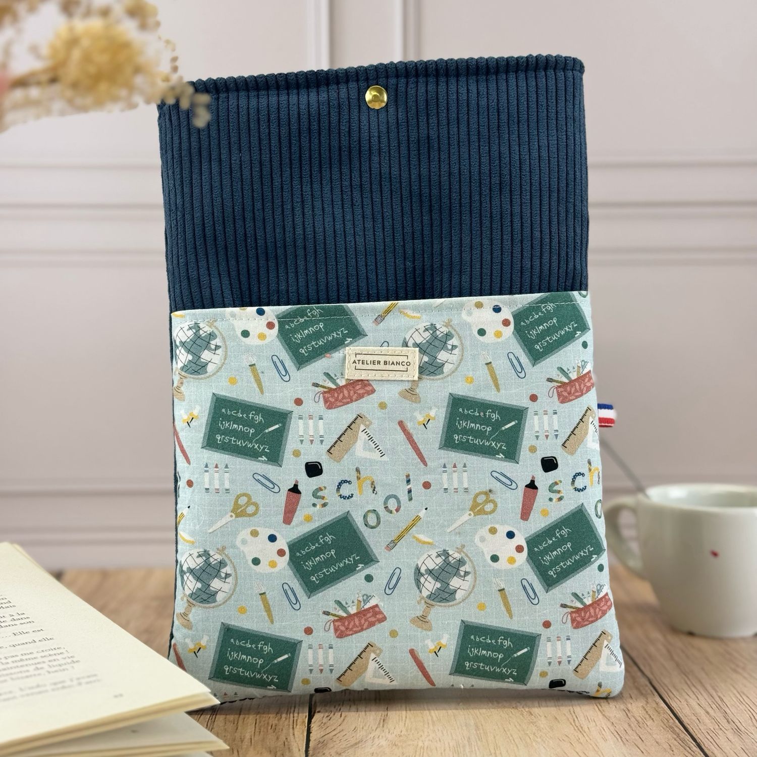 Pochette à livre – Velours côtelé & coton imprimé