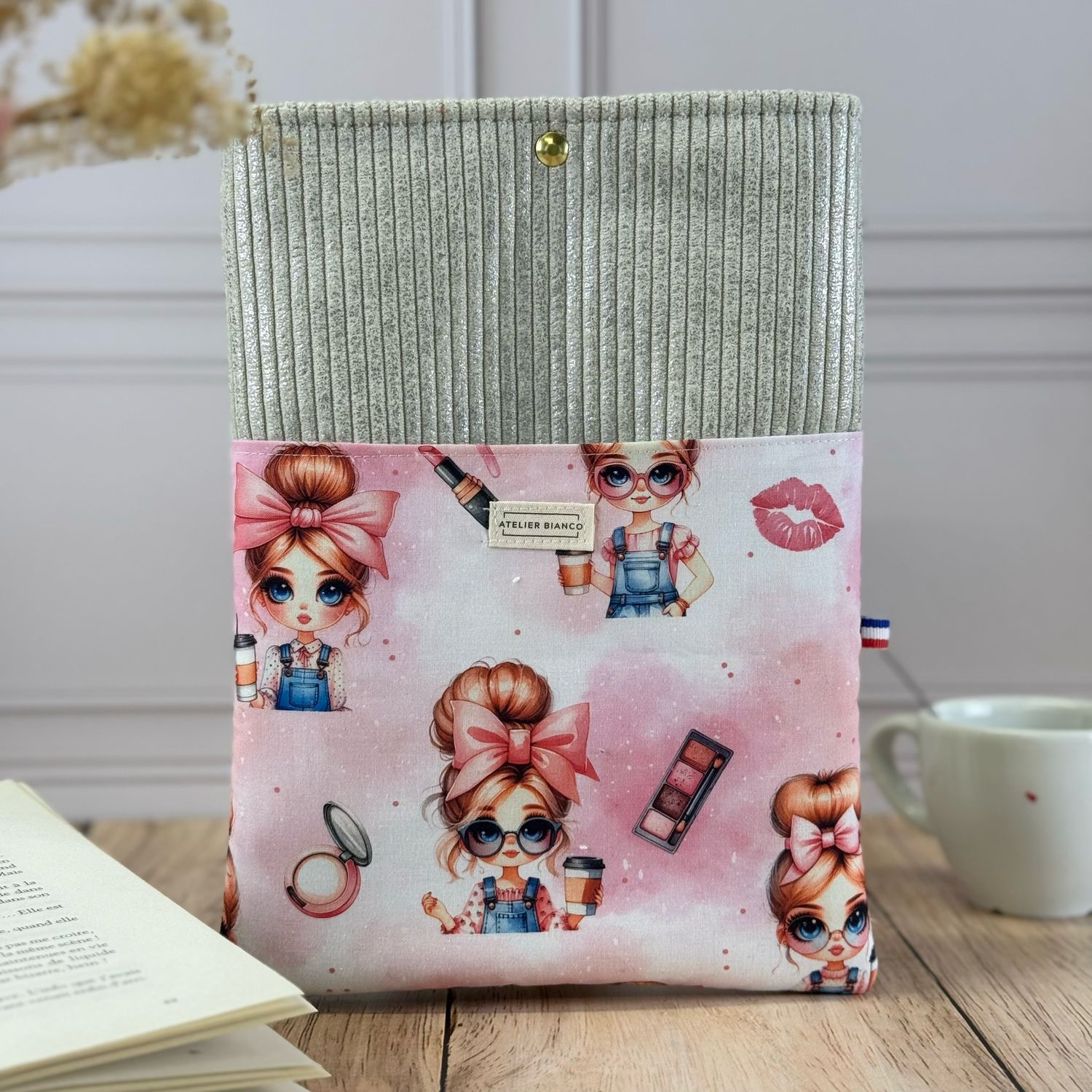 Pochette à livre – Velours côtelé & coton imprimé