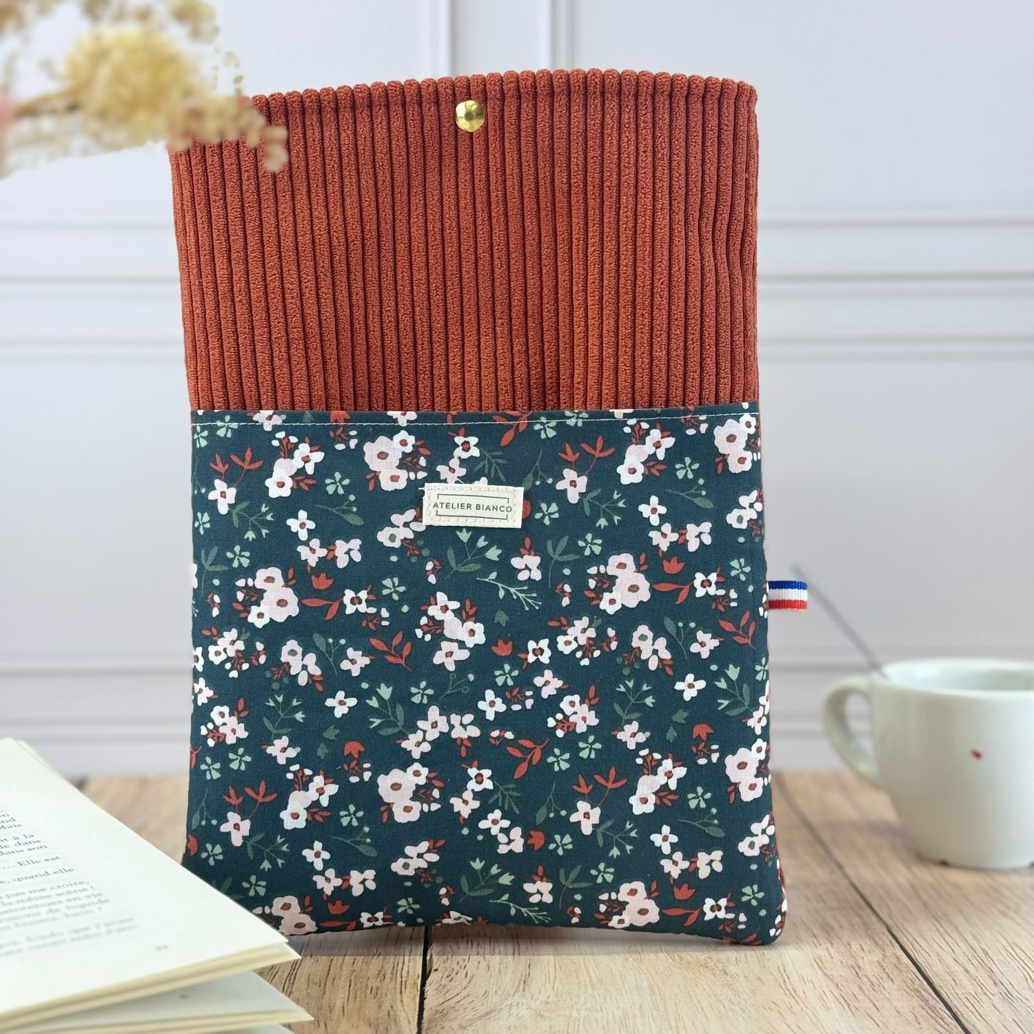 Pochette à livre – Velours côtelé & coton imprimé
