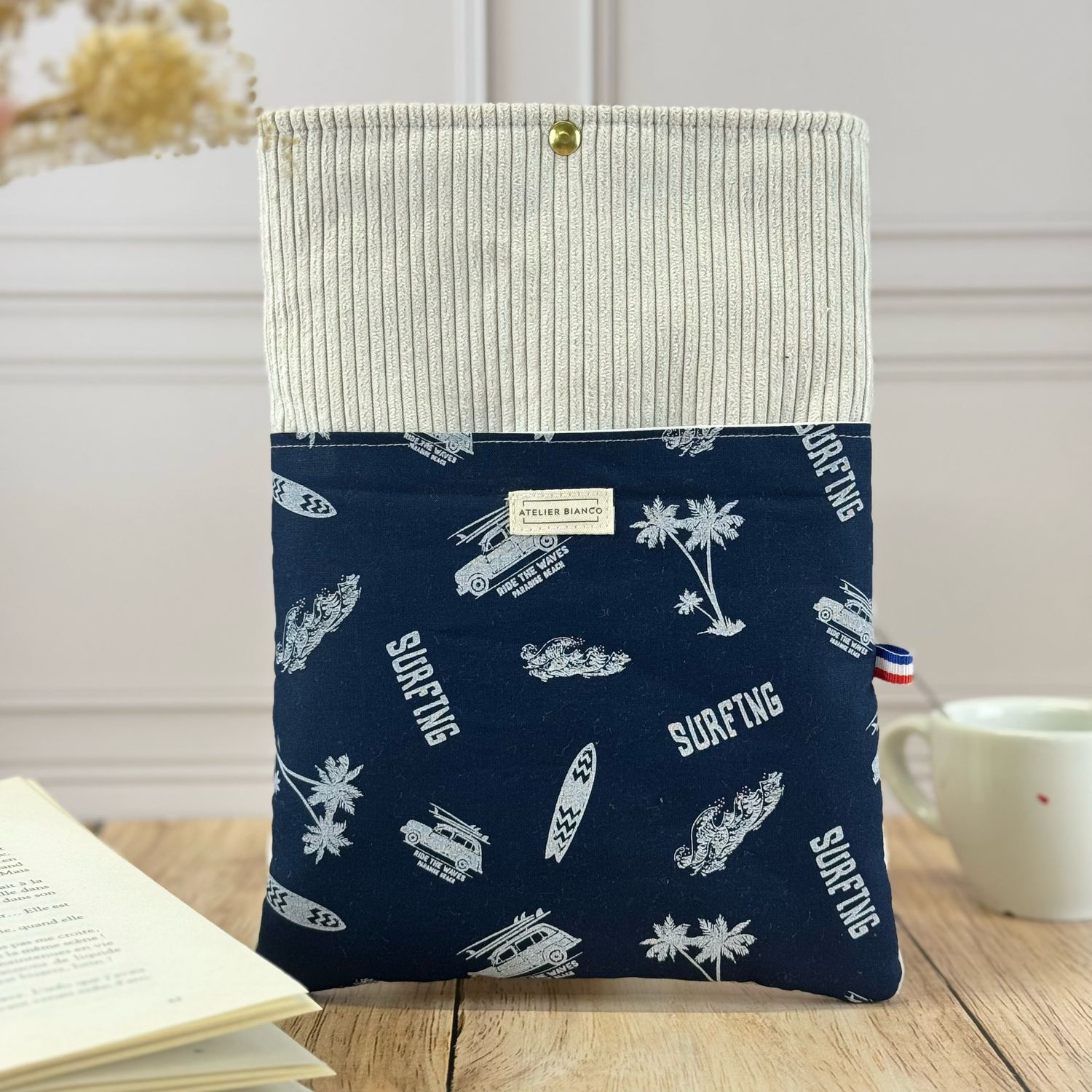 Pochette à livre – Velours côtelé & coton imprimé