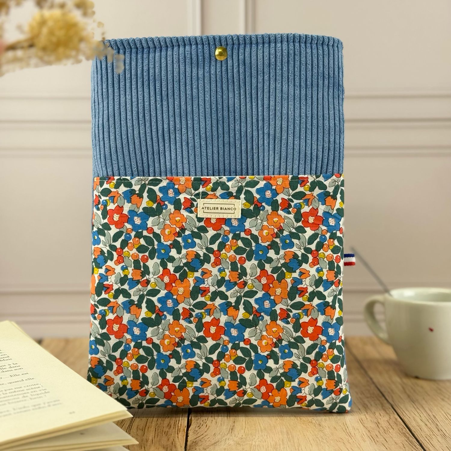 Pochette à livre – Velours côtelé & coton imprimé