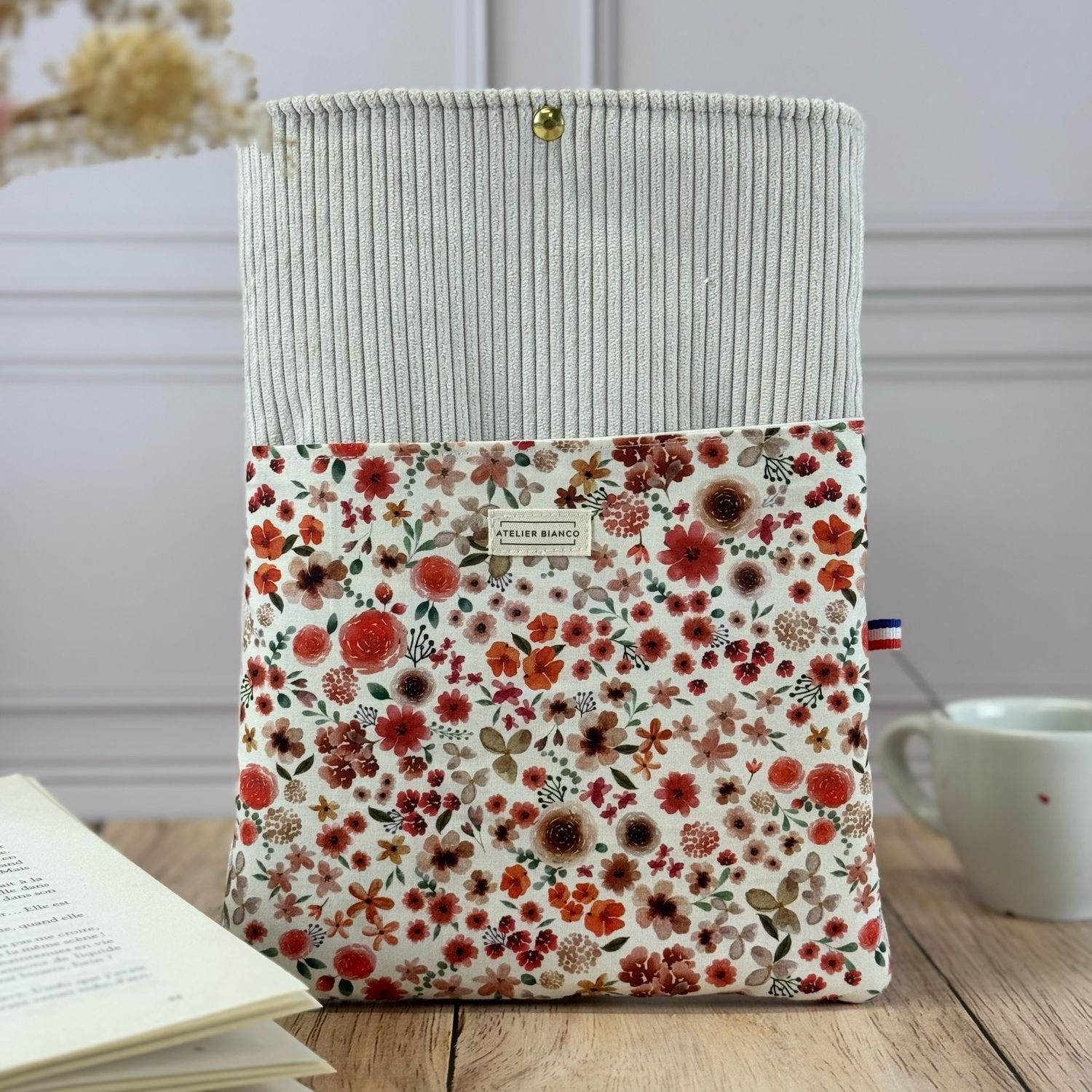 Pochette à livre – Velours côtelé & coton imprimé
