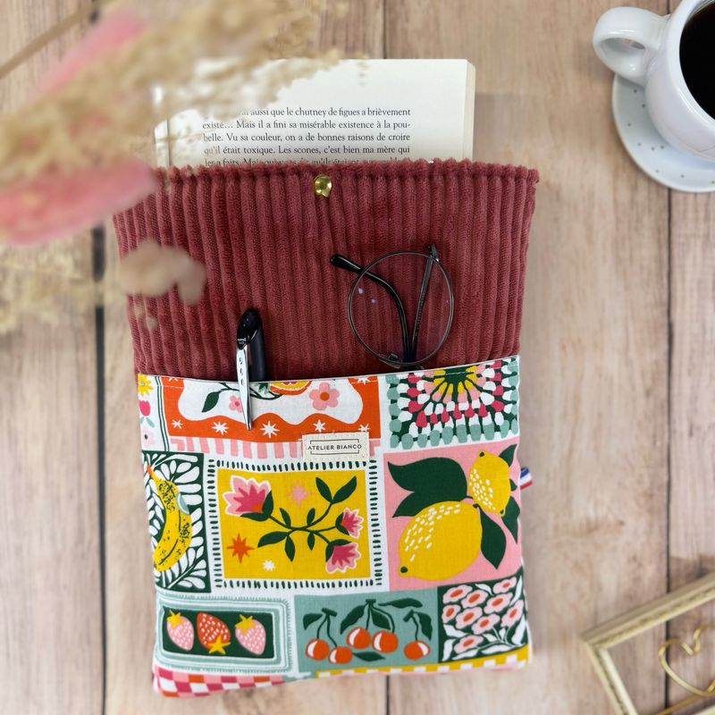 Pochette à livre – Velours côtelé & coton imprimé