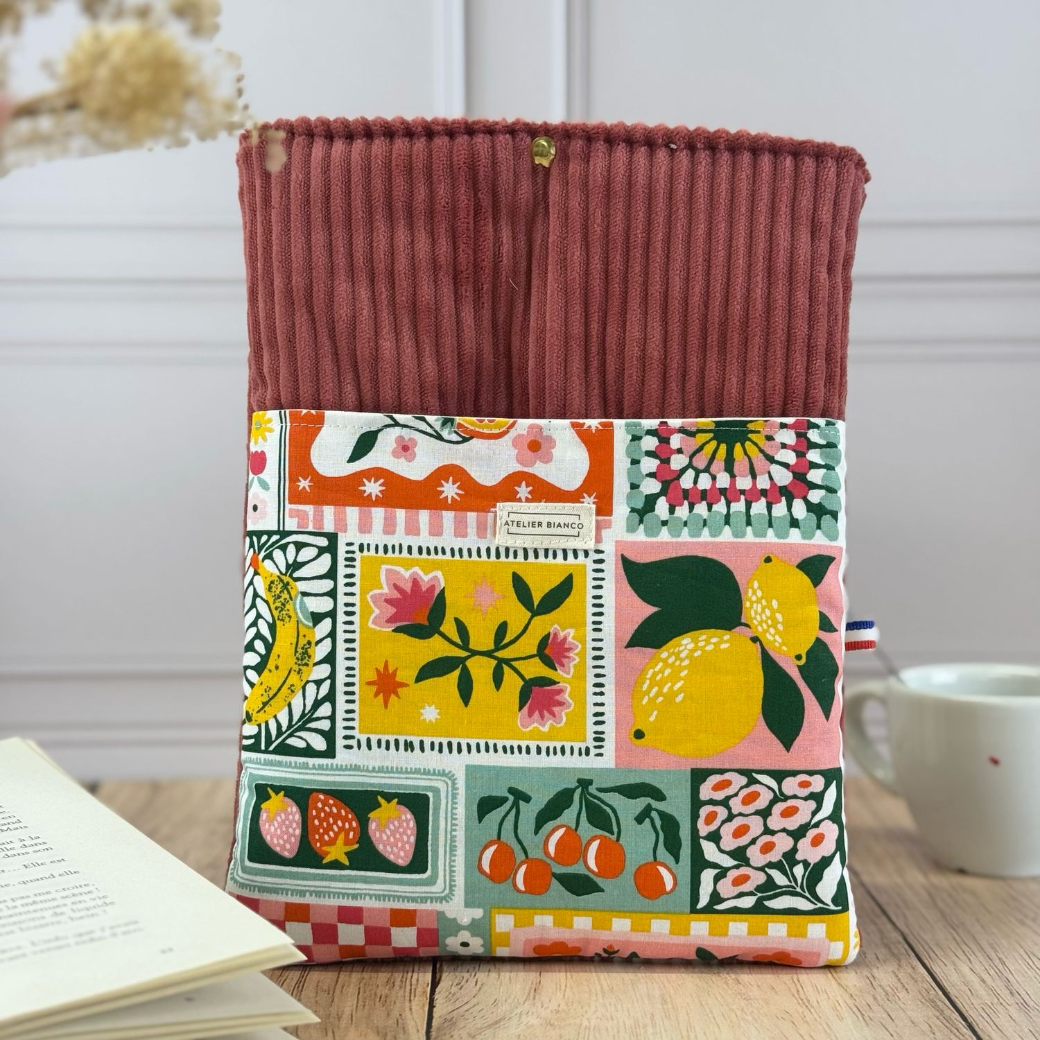 Pochette à livre – Velours côtelé & coton imprimé