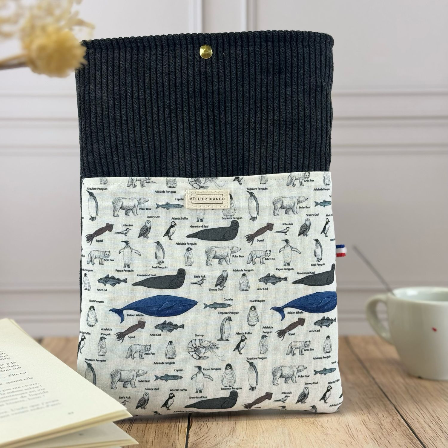 Pochette à livre – Velours côtelé & coton imprimé