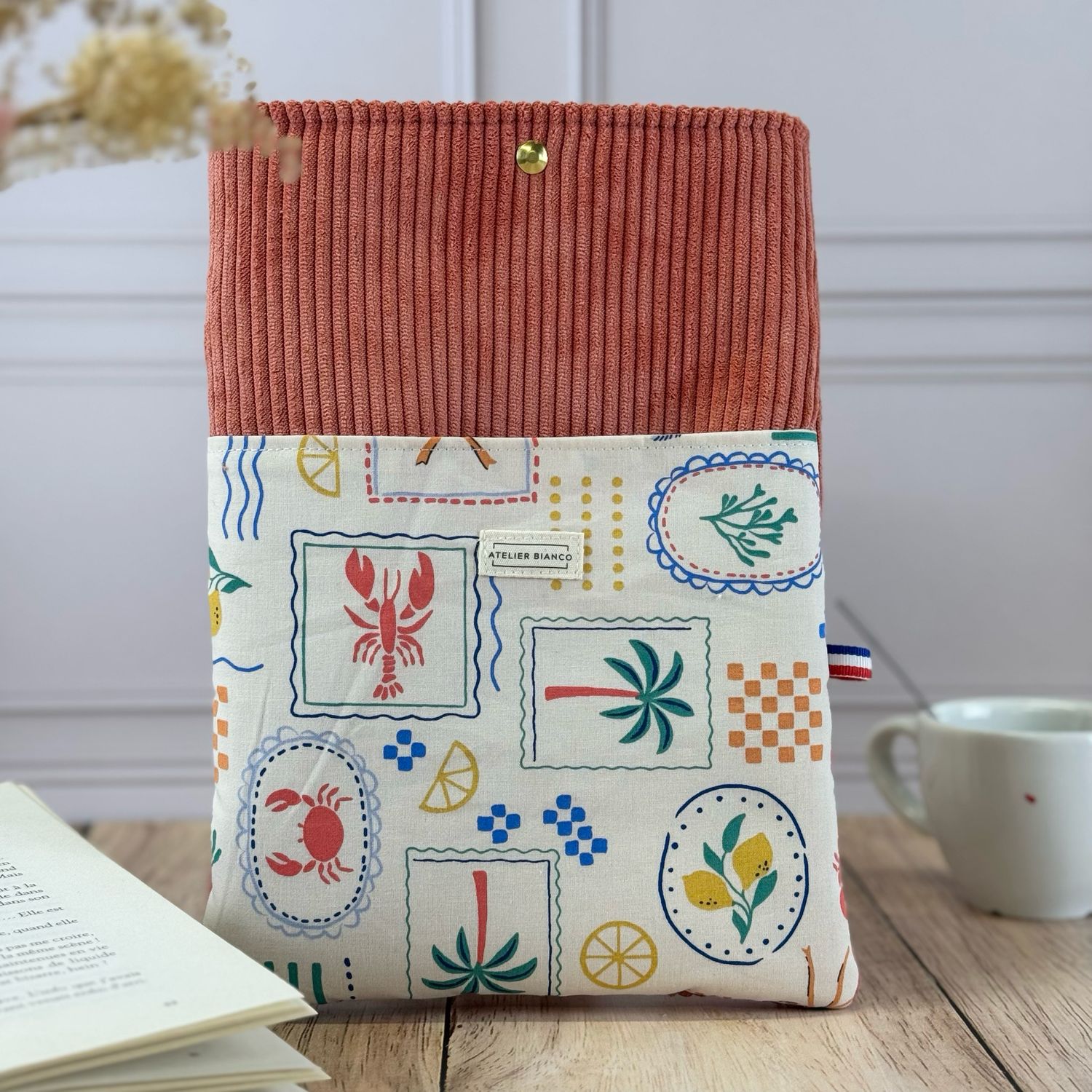 Pochette à livre – Velours côtelé & coton imprimé