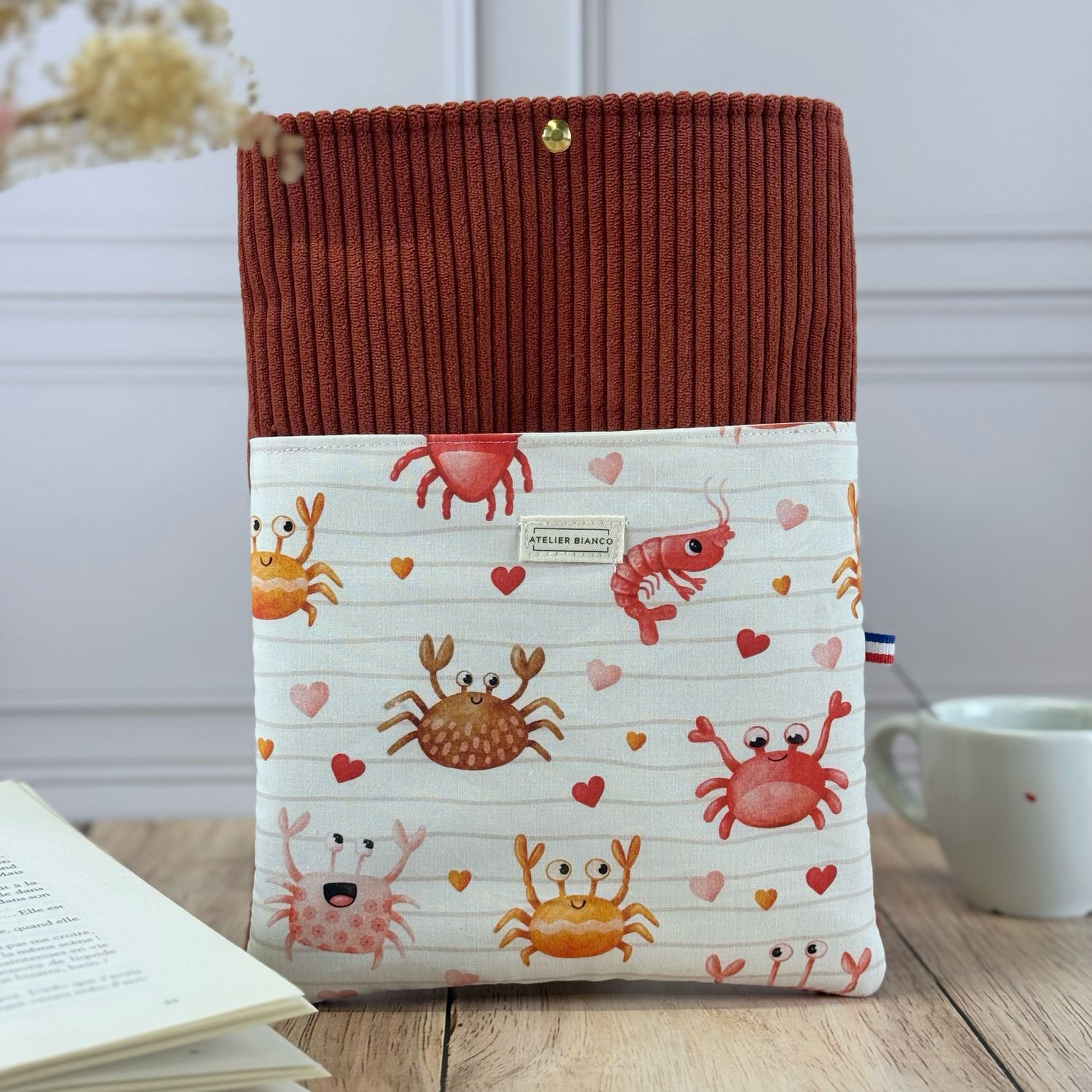 Pochette à livre – Velours côtelé & coton imprimé